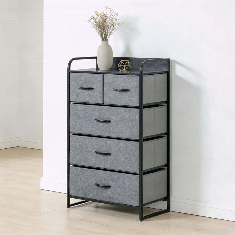 Chic Hallway Storage Dresser with Foldable Drawers, Grey, Gray
