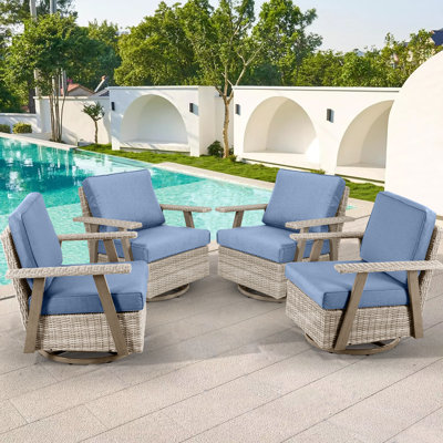 360 Degree Oversized Resin Wicker Outdoor Swivel Rocking Patio Chair With Cushion (set Of 4) by Hokku Designs