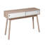 Table d'entrée avec 2 portes coulissantes blanches, console avec espace de rangement et pieds en bois, table de canapé derrière le canapé pour le couloir, salon, couleur naturelle