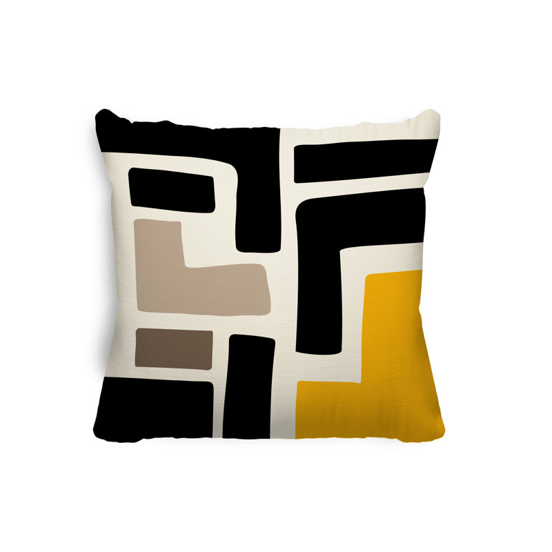 Coussin intérieur / extérieur en polyester filé Banksy, 19 po x 19 po, Jaune / blanc cassé