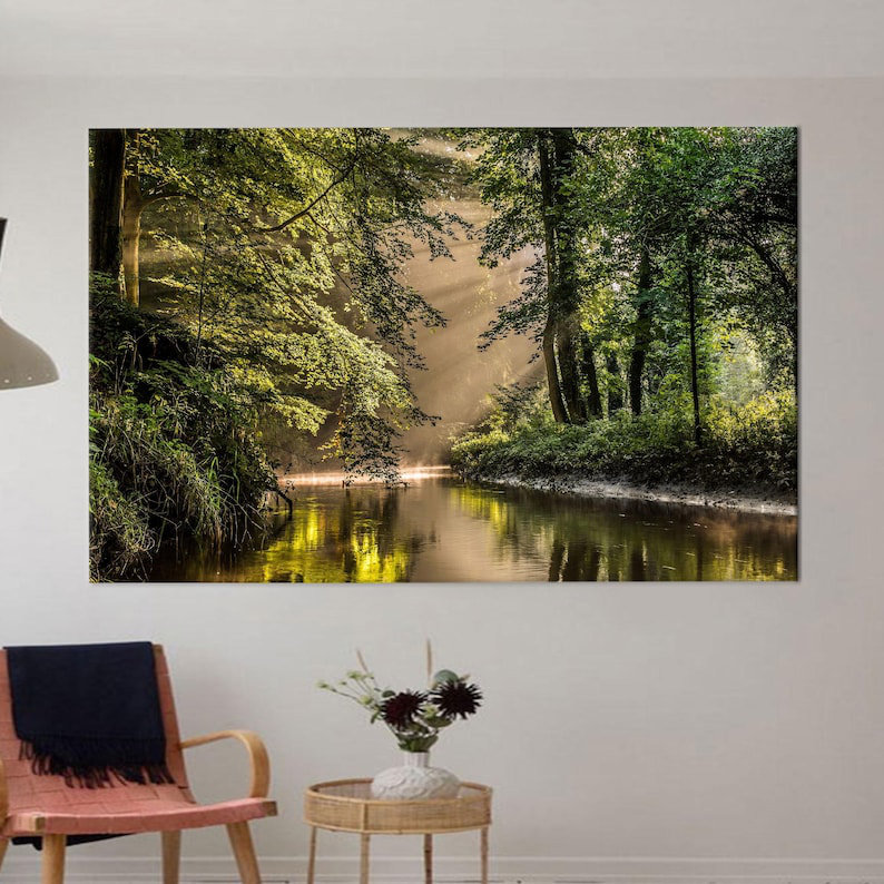 Personalized Forest Landscape and River Canvas Wall Art - Ideal Baby Gift and Green Decor, 25 cm H x 35 cm W, Wrapped Canvas