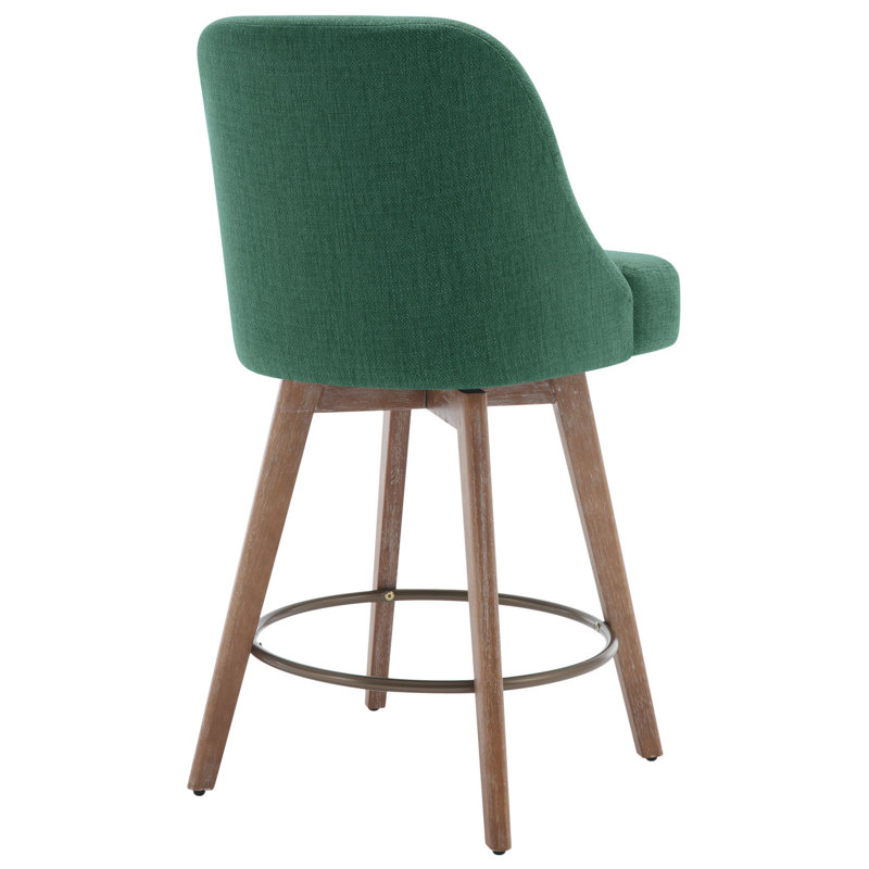 Swivel Upholstered Counter Stool with Solid Wood Frame, Green