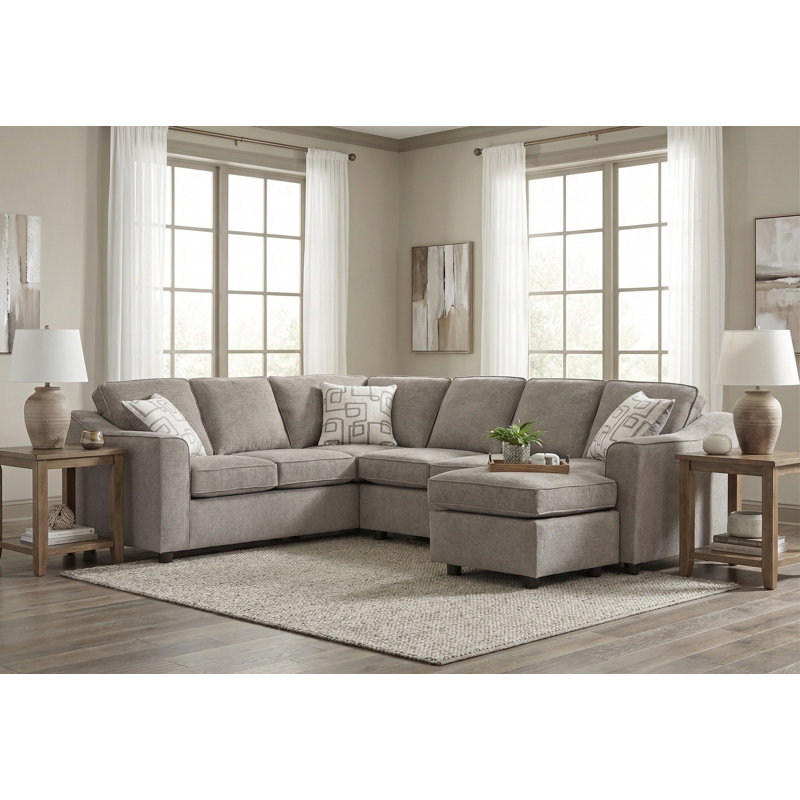 Canapé modulaire 2 pièces avec méridienne et repose-pieds - Tundra taupe, Polyester taupe toundra