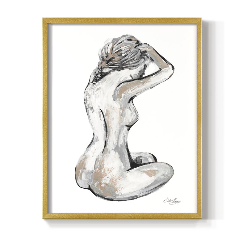 Solitary Nude Framed Print - Solid Wood, Gold Framed, 10" H x 8" W
