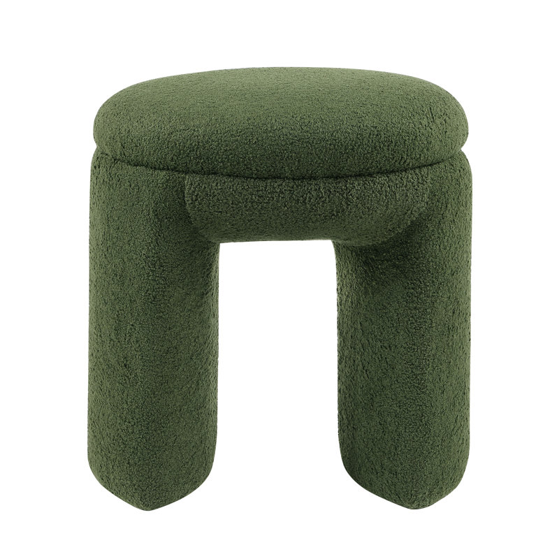 Bowen 18"W Upholstered U-Shaped Accent Ottoman, Green Faux Shearling Teddy Fabric
