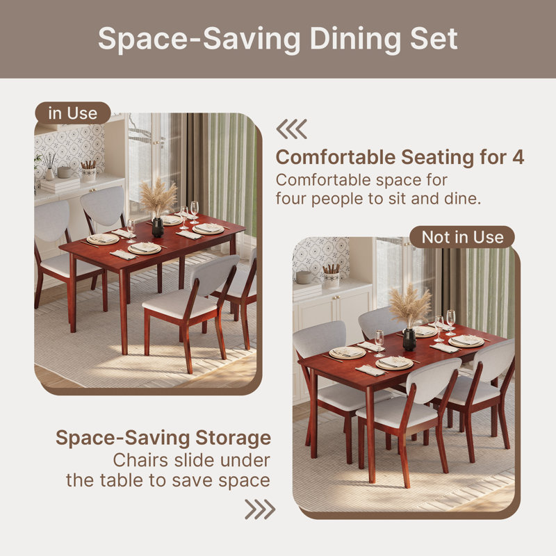 5-Piece Farmhouse Dining Table Set with 4 Upholstered Chairs , Solid Wood Kitchen Table Set for 4, Modern Wood Furniture for Dining Room, Living Room and Study