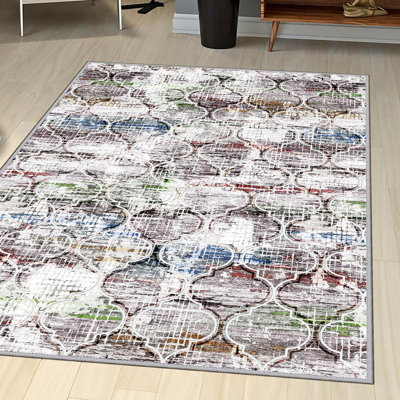 Stylish Woven Carpet, 5.2 x 7.5 Feet | 100% Polyester, 0.3 in Pile Height, Antibacterial, Non-Slip PVC Dot Underside | Machine Washable, 3D Digital Print | Perfect for Living Room, Bedroom & Home Décor
