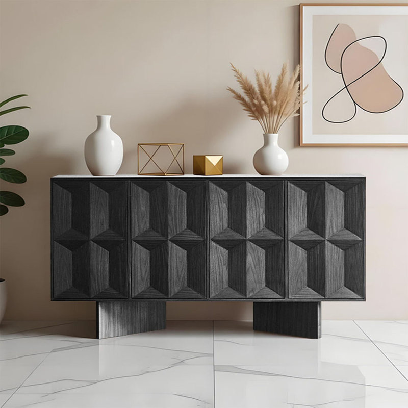 Buffet simple et spacieux, H 34,25 po x l 62,21 po x P 15,74 po, Noir