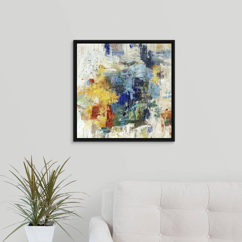 « acier blue stare ii », peinture sur toile, H 21,7 po x l 21,7 po x P 1,75 po, Cadre flottant noir
