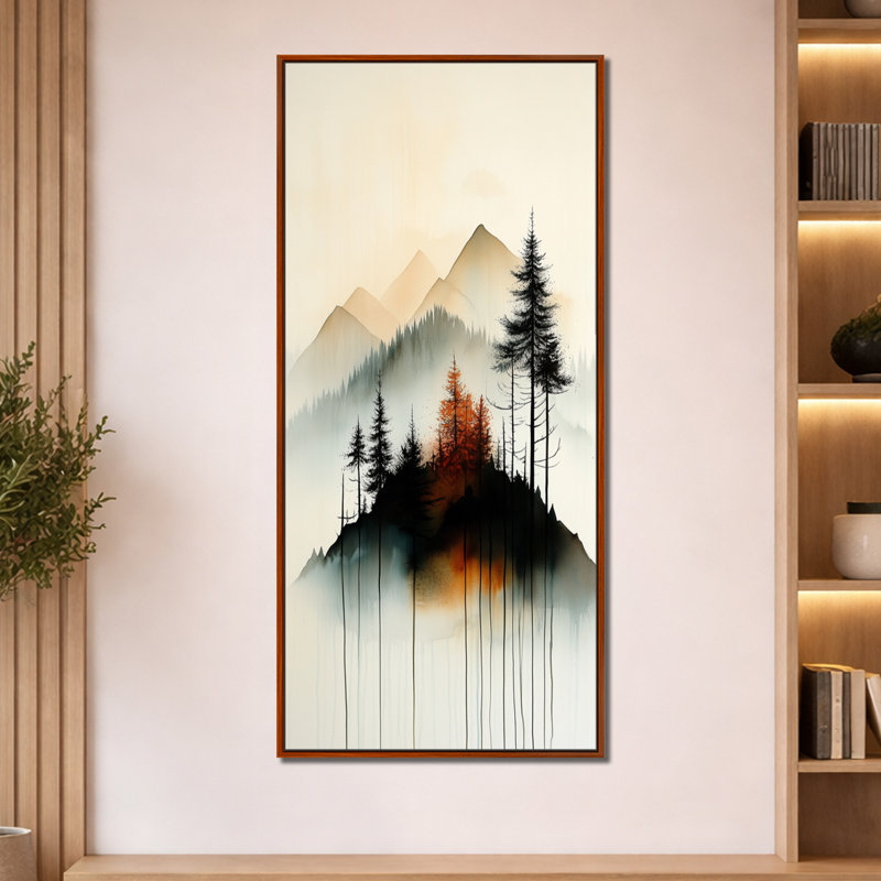 «Black Orange Minimal Forest Solitude Horizon», décoration murale noir Moody, impressions encadrées sereines