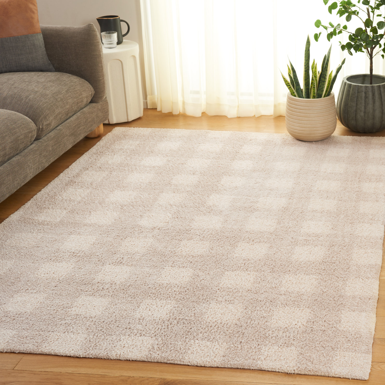 Barclay Beige Washable Hand-Woven Plaid Rug, Rectangle 6' x 9'