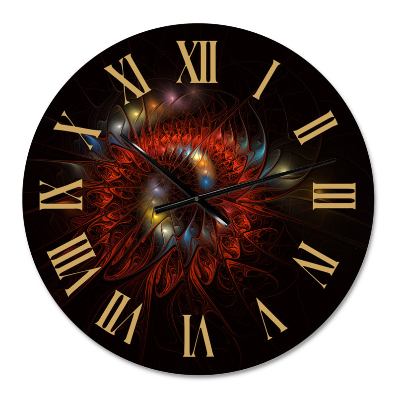 Floral Fractal I - Horloge murale moderne, Petit