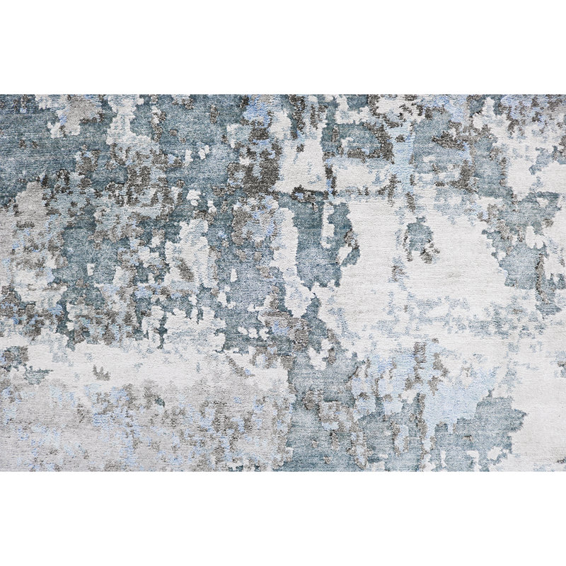 Hand-Knotted High-Quality Gray and Blue Area Rug, Rectangle 2' x 3'