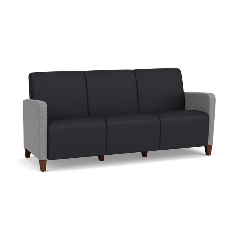 Ravenna Lounge Reception 3 Seat Tandem Seating No Center Arm, Walnut Wood, Chambray Gray/Patriot Plus Black