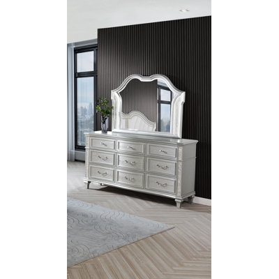Silver Glitter Glam Dresser With LED Mirror Rosdorf Park