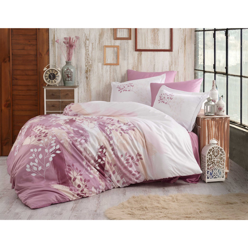 Ensemble de housse de couette 100% coton 3 pièces Lillyana, Rose