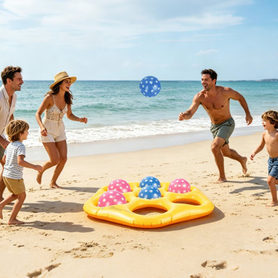 Inflatable Tic-Tac-Toe Pool Toss Game Set with 7 Inflatable Balls & Hand Pump, Portable Summer Floating Water Toy for Pool Beach Backyard Family Party