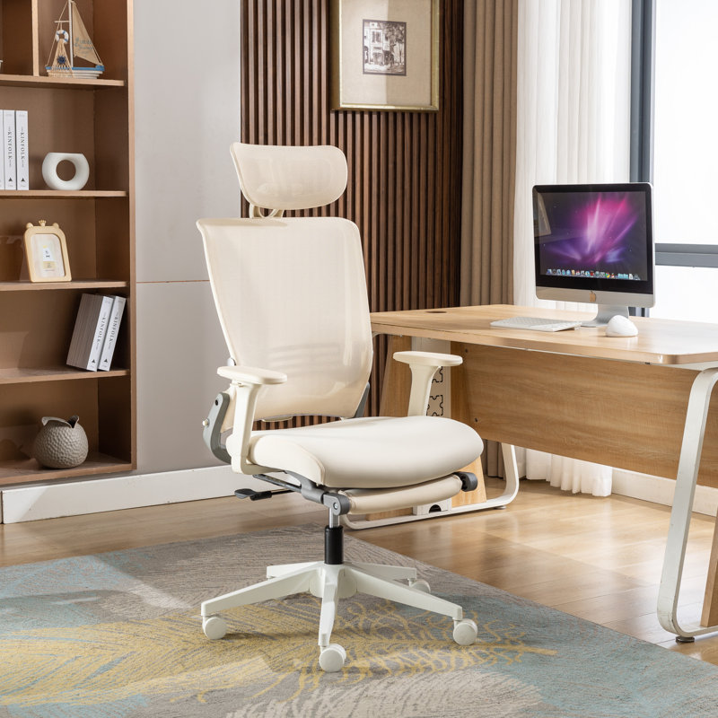 Makenzie Ergonomic Office chair with Adjustable Armrest and Foldable Backrest,minimal assembly, Cream