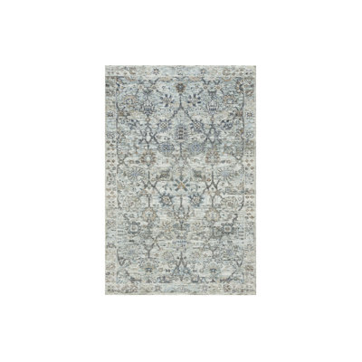 3'x5' Gardenia Ivory Silk and Wool Hand Knotted Tebraz Vase Design Rug G90232