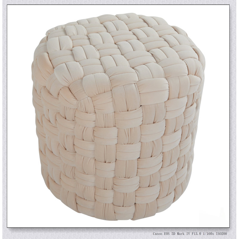 Round 16 Inch Velvet Ottoman, Stylish And Versatile For Seating, Footrest, And Decorative Use In Any Room., Cream