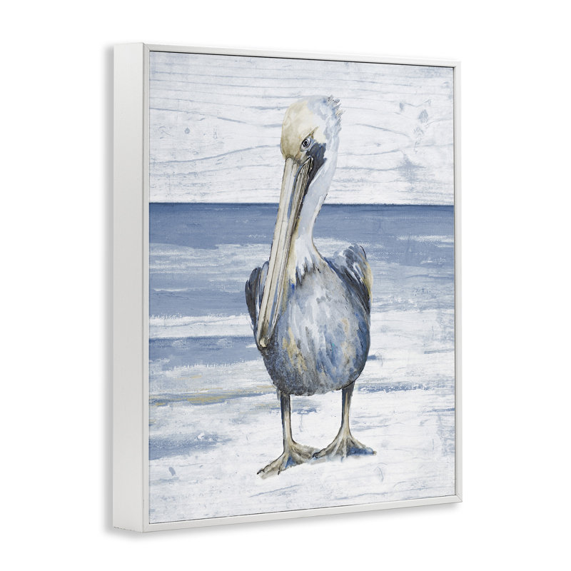 «Rustic Nautical Pelican» par Patricia Pinto, reproduction de photo sur toile, Giclée encadrée blanc bord de mer