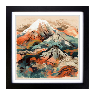 Japanese Mountains Abstract Art - Single Picture Frame Print on Wood