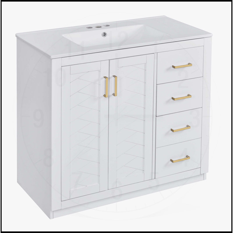 Meuble-lavabo 36 po avec lavabo en céramique, Blanc