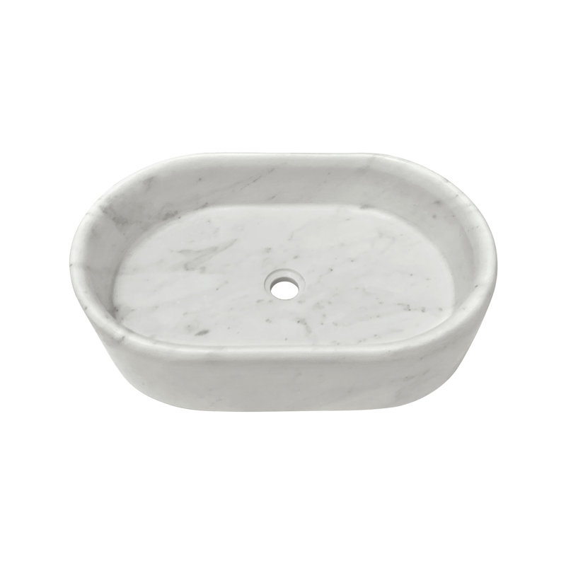 White Natural Marble Bathroom Vessel Sink, White/Natural