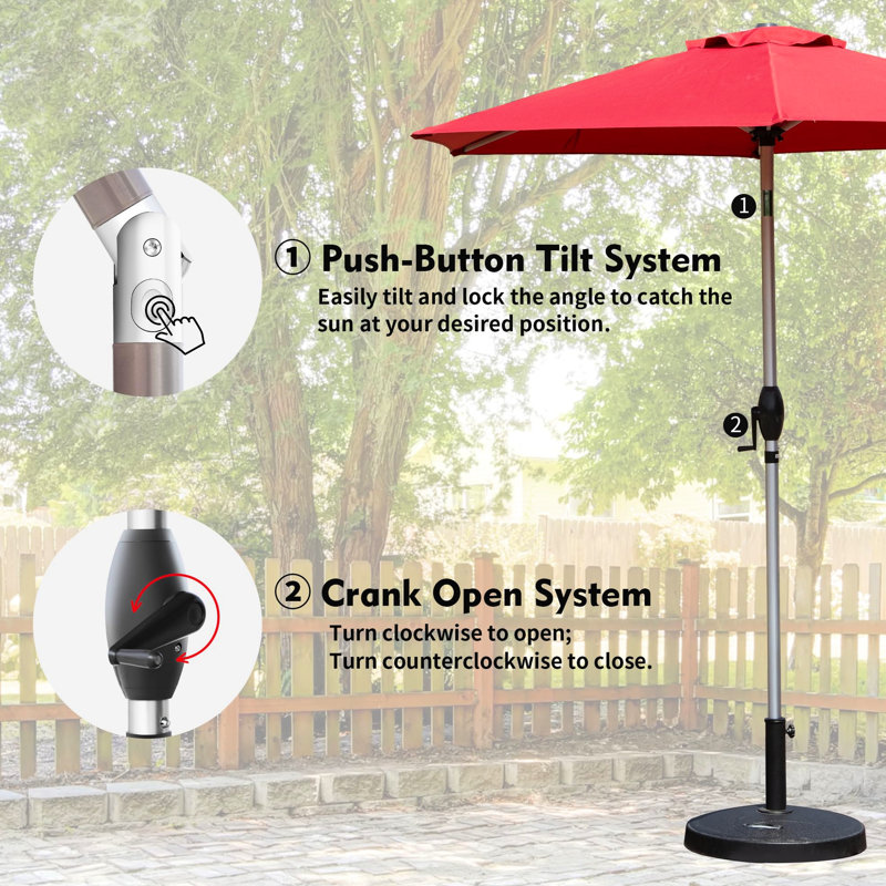 Parasol de patio de 7,5 pi, rouge brique, protégé et imperméable, 6 nervures, contrôle de la manivelle inclinable sans effort pour la terrasse extérieure de la piscine