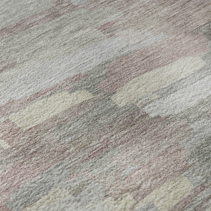 Premium Machine Washable Mayfield AMF2266 Striped Rug, 8' Round, Blush