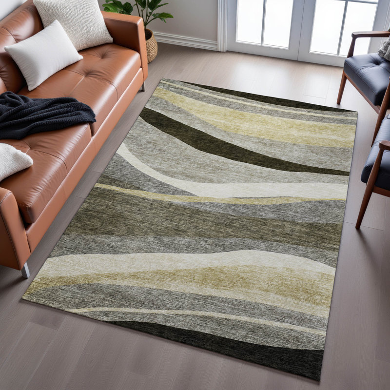 Premium Machine Washable Wayne AMF1098 Swirls Rug, Rectangle 10 pi x 14 pi
