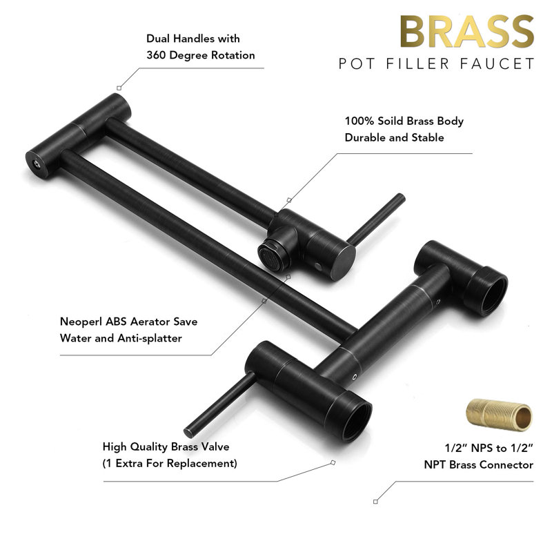 Wall-Mount Pot Filler Kitchen Faucet, Matte Black