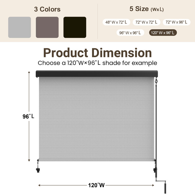 Store à enroulement extérieur sans cordon, stores de patio sans assemblage avec tissu 420 g / m² amélioré pour une protection à 95% contre les rayons UV, pare-soleil pour espaces intérieurs et extérieurs