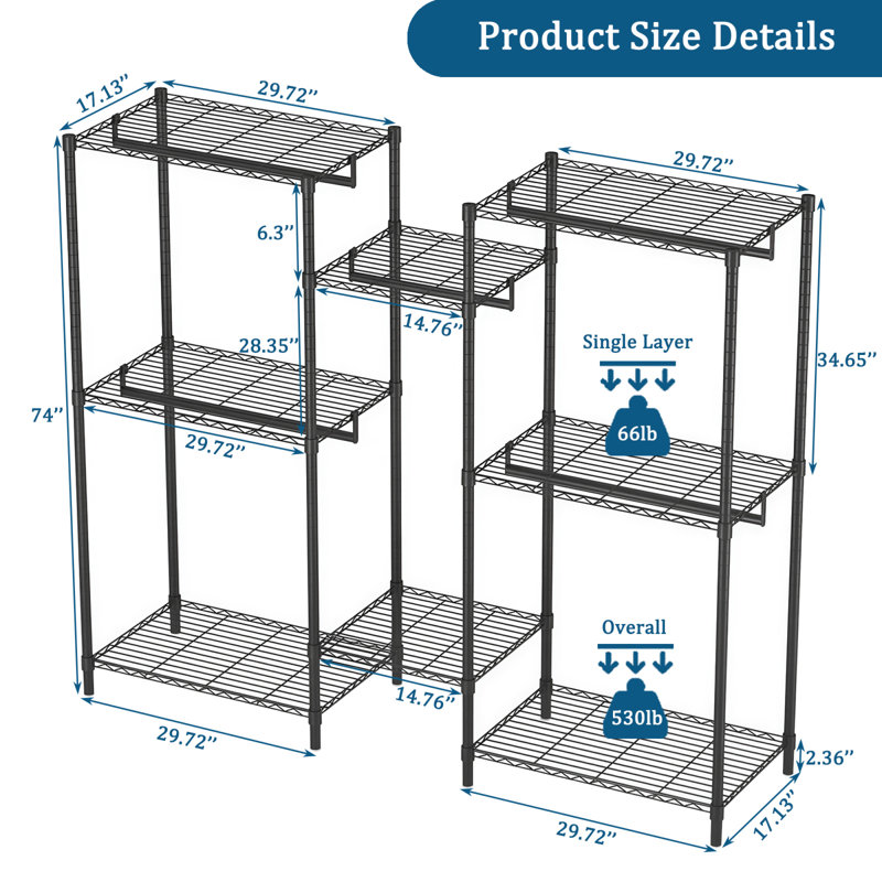 Heavy Duty Freestanding Garment Rack with Adjustable Shelves and Rails