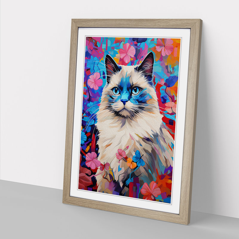 Ragdoll Cat Colour Field No.3 - Framed Print, 64cm H x 46cm W x 2cm D, Oak