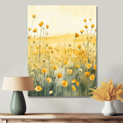 Golden Buttercups Prairie Light I - impression florale murale jaune