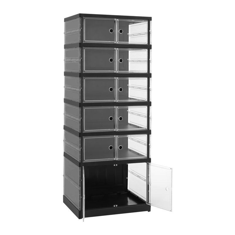 Foldable Rectangular Freestanding Shoe Cabinet With Wheels, Black
