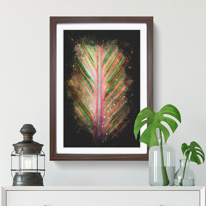 Leaf Stripes Paint Splash - Picture Frame Graphic Art, 33cm H x 24cm W x 2cm D, Walnut Framed