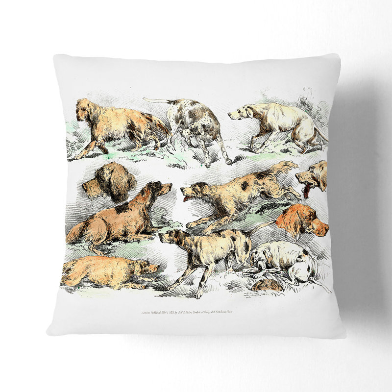 Illustration of Hounds by Henry Alken Cushion with Filling, 40cm H x 40cm W x 15cm D, Stone