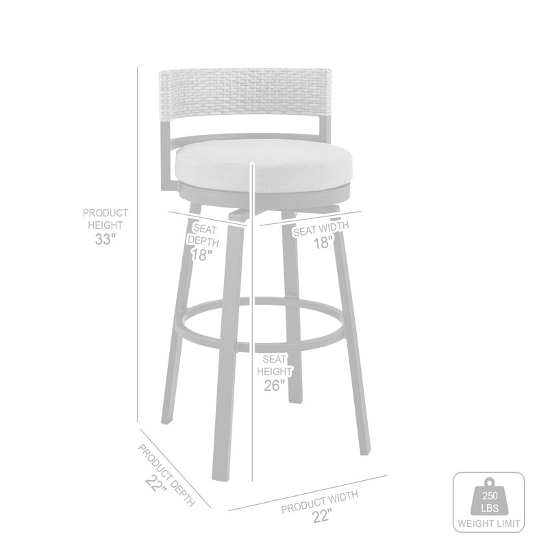Tabouret de bar rotatif à hauteur de comptoir en aluminium et osier avec coussins gris Rikard, 26"