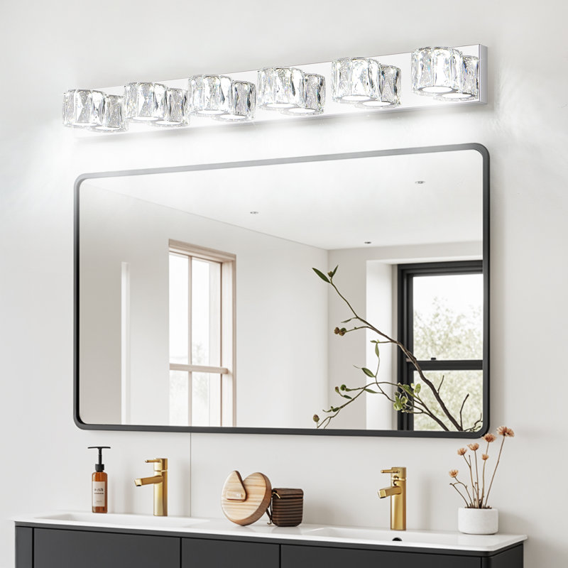 Éclairage à DEL pour meuble-lavabo à DEL, abat-jour en cristal, intensité variable, chrome poli moderne, Six lumières