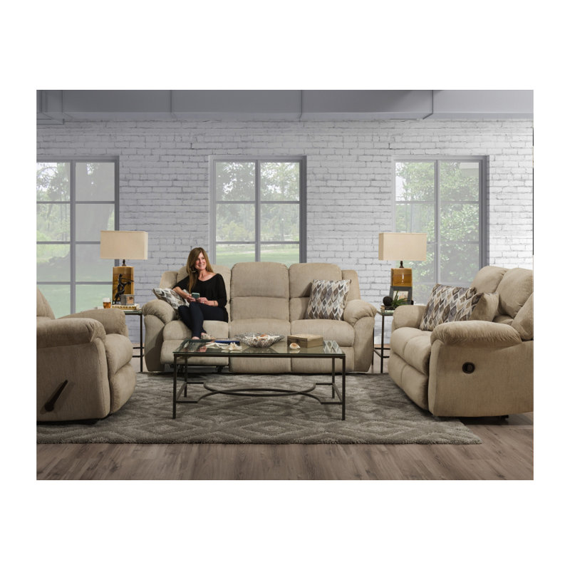 Birpal 66'' Upholstered Reclining Loveseat, Beige Polyester