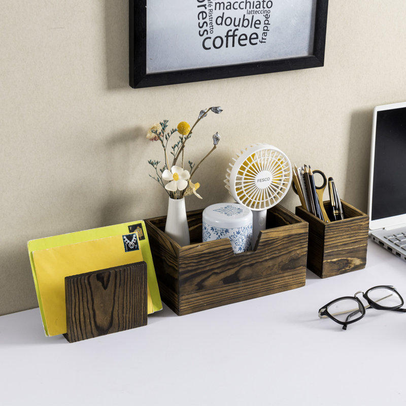 3 Piece Wood Magnetic Desk Organizer Set