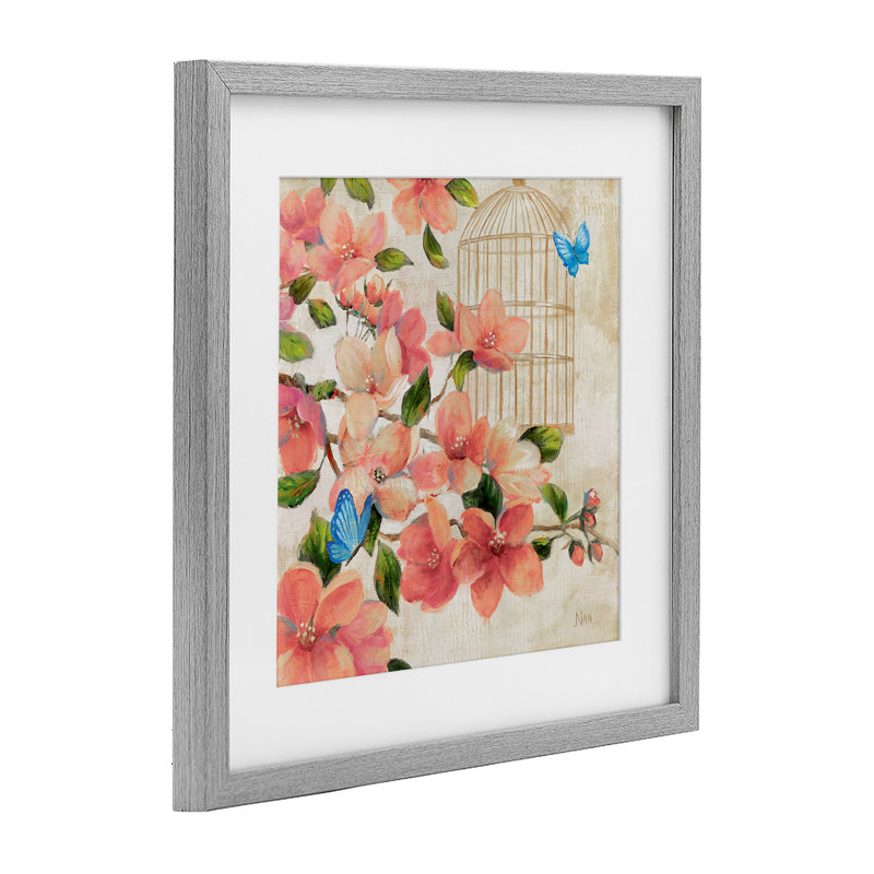 «Spring Fling Red Flowers», reproduction d'art sous verre encadrée par Nan, H 16 po x l 16 po, Cadre de ferme gris