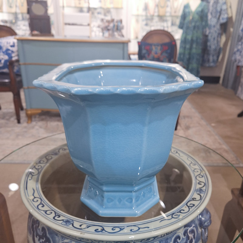 Bassin en céramique fabriqué à la main, Sarcelle, H 10,5 po x l 13 po x P 11 po