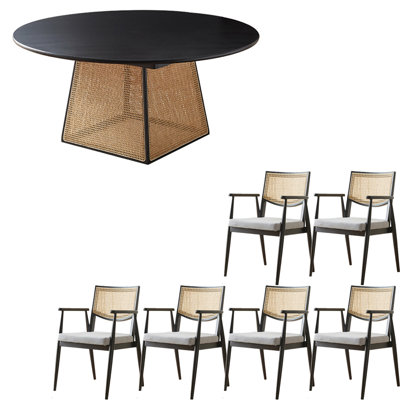Modern simple rattan solid wood dining table set