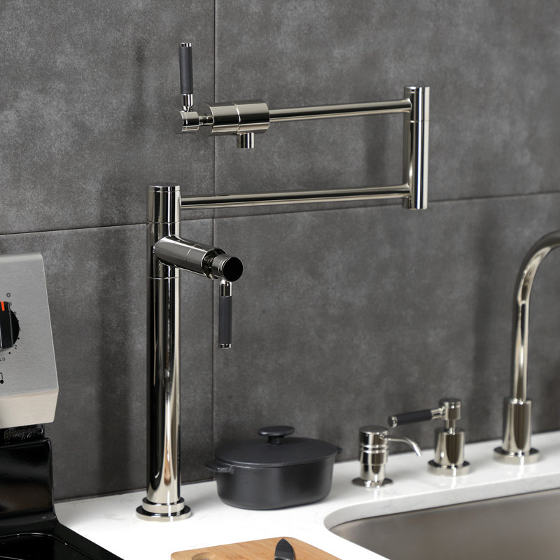 Kingston Brass Kaiser Two-Handle 1-Hole Deck Mount Pot Filler Faucet, Polished Nickel