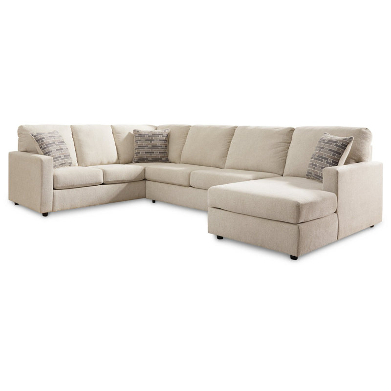 Canapé modulaire 3 pièces avec méridienne Nalan, Orienté à droite, Polyester beige