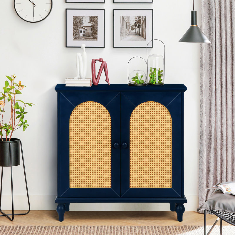 Buffet 2 portes en rotin, Bleu antique