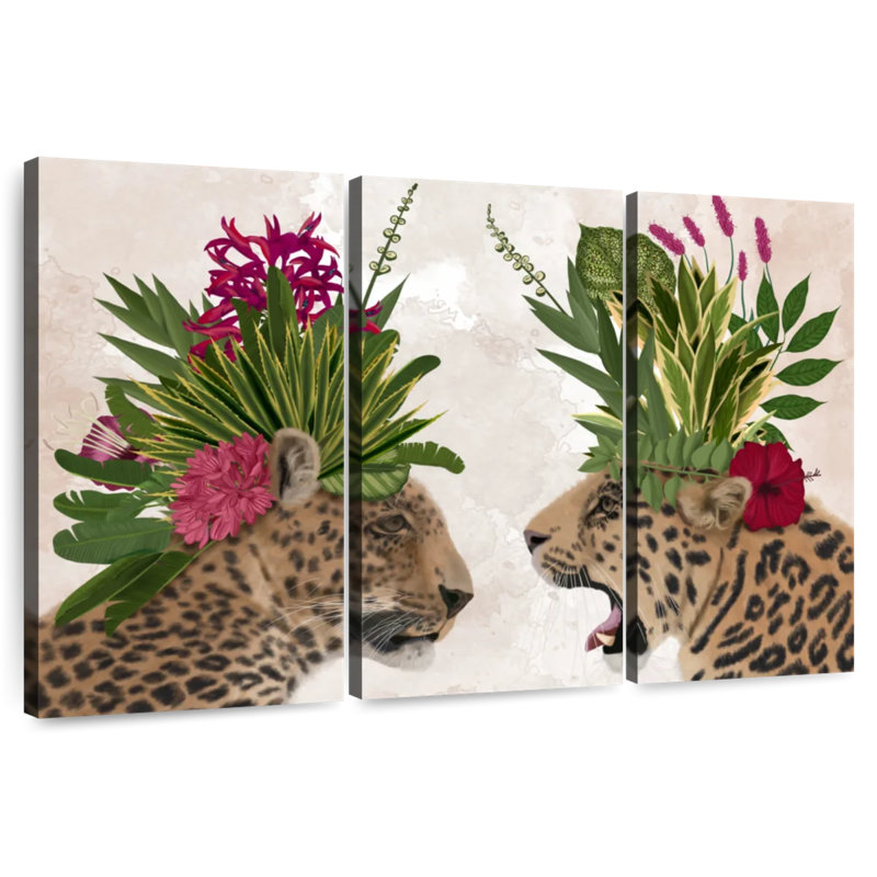 Brampt Hot House Leopards Pair Pink Green, 24" H x 38" W